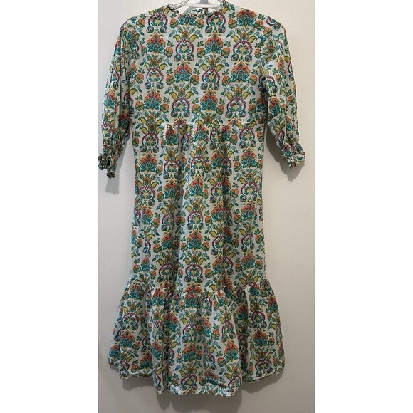 SAKI 100% Cotton Boho Floral Peasant Dress Women’s Small Cottagecore Tiered Midi - Picture 3 of 9